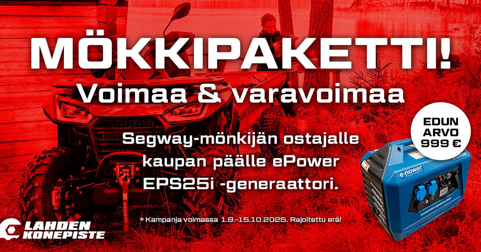 Segway Lahden Konepisteestä mökkipaketti kaupan päälle